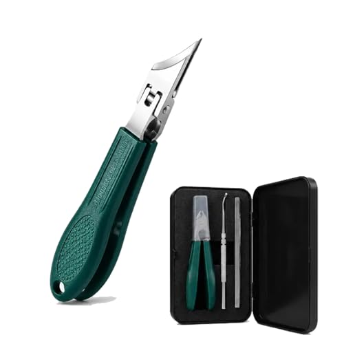 Eagle Beak Beveled Nail Clippers（3PCS）, Eagle Beak Nail Clipper Set (with Filer and Nail Remover) for Thick Nails,Seniors&ingrown Care, 3-Piece Wide-Mouth Splash-Proof Angled Nail Clippers (Green) - color: Green