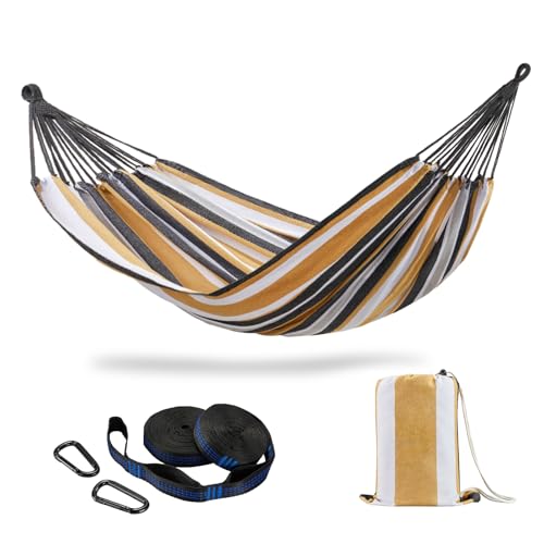 Brazilian Double Hammock with Tree Straps, Extra Large, 450 lbs Capacity | Soft Woven Cotton Fabric, 94.5 × 63 in, 2-Person Hammock with Carry Bag for Backyard, Patio, Indoor & Outdoor, Coffee Stripe - color: Coffee Stripe, size: X-Large