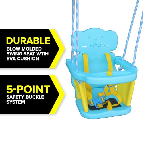 Sportspower FNS-004 My 1st Toddler Swing - Heavy-Duty Baby Indoor/Outdoor Swing Set with Safety Harness, Puppy Version, 58" L x 58" W x 47" H - color: Baby Blue/Yellow