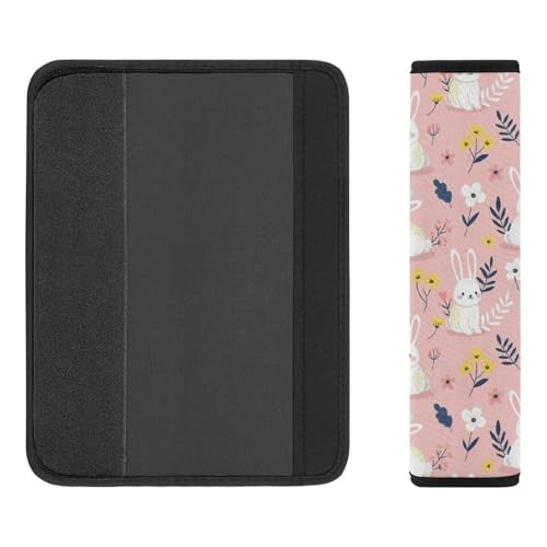 2 Piece Universal Fit Seat Belt Cover for Adult Use, Most Cars, Cute Rabbit Pink Floral Seat Belt Covers Cushion, Shock Absorption - color: Pattern 888