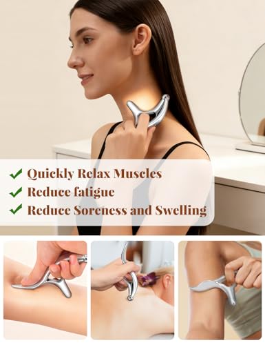 ideayard Stainless Steel Massage Tool for Trigger Point & Deep Tissue, Professional Gua Sha Scraper, Muscle Scraper for Neck, Back, Full Body Pain Relief, Thumb Saver Acupressure Tool
