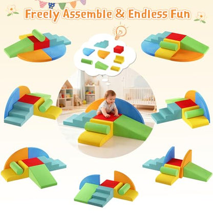 Urban Deco Large 8-Piece Foam Climbing Blocks for Toddlers, Baby Climbing Blocks, Soft Play Climbing Toys with Non-Slip Bottom, Indoor Play Gym and Activity Play Set for Climbing & Crawling