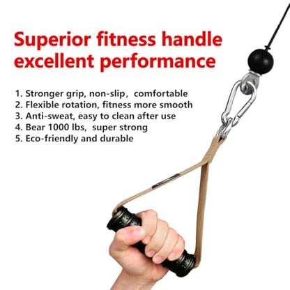 Heavy Duty Gym Exercise Handles Attachment for Cable Machine,Resistance Band,Pulley System Home Fitness Workout Equipment, with Elastic Rubber Grip and 2 Large Carabiners - color: Noble Khaki xw