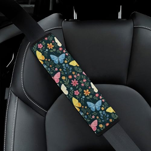 Universal Soft and Comfortable Butterfly Beautiful Floral Botanical Butterflies Seat Belt Shoulder Pad for Kids, Most Cars, 1 Pair Seat Belt Covers Cushion Anti-Slip Pad - color: Pattern 622