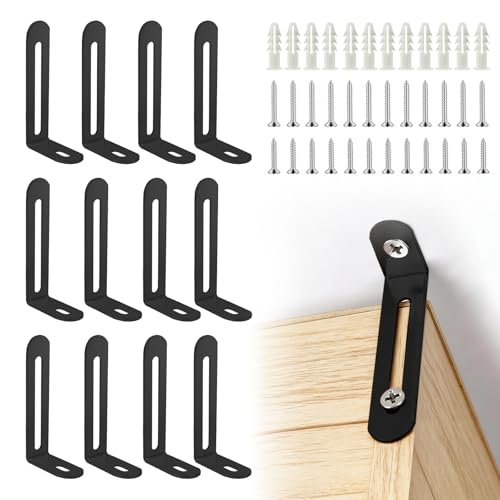 12 Pack Baby Proofing Anti Tip Furniture Anchors Kit - Heavy Duty Steel Wall Anchors for Dresser, Cabinet, Bookcase, Earthquake Safety & Pet Proofing in Nursery, Living Room（Black） - color: Black