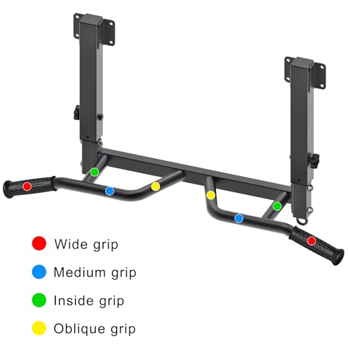 SELEWARE Heavy Duty Welded Pull Up Bar Wall/Joist/Ceiling Mount Chin Up Bar | Multifunctional Pull-up Bars w/Resistance Band Hooks for Home Gym Strength Training, Sturdy Steel Construction Support 500 lb - color: E1: Black Joist Mount Pull Up Bar
