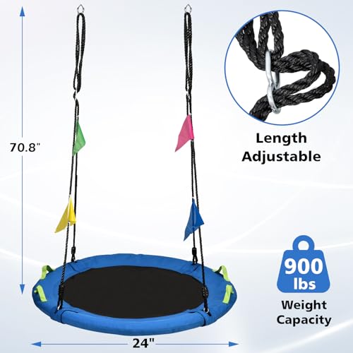 HeyZoo Tree Swing, Saucer Swing 24 Inch for Kids, Outdoor Swing, Blue | 900lbs Weight Capacity, with Adjustable Hanging Straps, for Backyard and Playground - size: 24 Inch