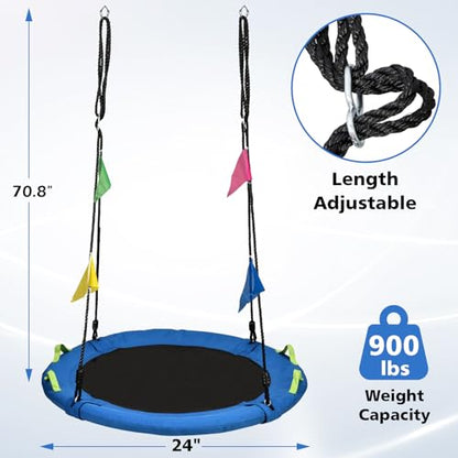 HeyZoo Tree Swing, Saucer Swing 24 Inch for Kids, Outdoor Swing, Blue | 900lbs Weight Capacity, with Adjustable Hanging Straps, for Backyard and Playground - size: 24 Inch