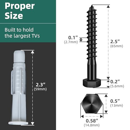 Lag Bolts for TV Wall Mount, TV Mount Screws Kit with M8x65mm Lag Screws, Drywall Anchors, Washers, Bubble Level Hardware Kit for Wood Stud Brick Concrete