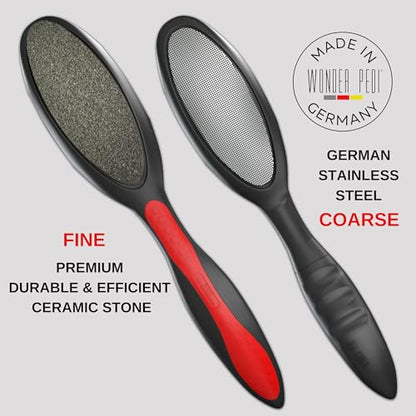 Made in Germany Ceramic Stone and Stainless Steel Foot File, Double Sided Callus Remover, Feet Scrubber, Professional Pedicure Foot Care Tool Rasp, Long Lasting Foot Buffer, Heel Scraper, Wonder Pedi - style: Classic