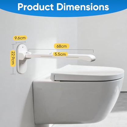 26.8 INCH Flip-Up Toilet Grab Bar, Wall-Mounted Safety Rail for Bathroom, Night Glow Strips on Both Sides, Folding Handrail for Elderly & Disabled - size: 26.8 In without Support Leg