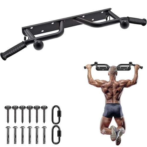 SELEWARE Heavy Duty Welded Pull Up Bar, Versatile Doorway Wall Mount, Joist Mounted, and Ceiling Mounted Chin Up Bars, Thick Metal Sturdy Construction for Full Body Workouts Support 500 lbs - color: C2: Black Wall Mount Pull Up Bar