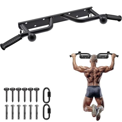 SELEWARE Heavy Duty Welded Pull Up Bar Wall/Joist/Ceiling Mount Chin Up Bar | Multifunctional Pull-up Bars w/Resistance Band Hooks for Home Gym Strength Training, Sturdy Steel Construction Support 500 lb - color: C2: Black Wall Mount Pull Up Bar