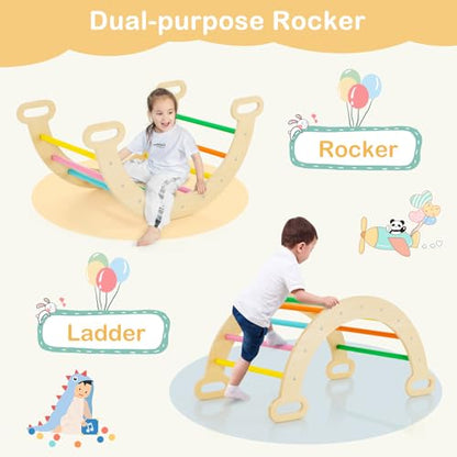 Costzon Climbing Toys for Toddlers, Foldable Montessori Wooden Arch Climber Ladder with Sliding Ramp, Multi-Combination Methods, Rainbow Kids Triangle Climber Play Gym Set for Boys Girls Gift Present - style: 5 in 1 Arch Climber Ladder, Rainbow