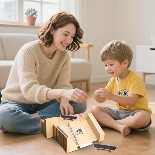 Fingerboard Skate Park Kit with 8 Skatepark Deck Ramp & 2 Mini Fingerboards | Skatepark Deck Ramp for Boys or Girls Gift，DIY Finger Skateboard Ramp Set for Kids Ages 5+