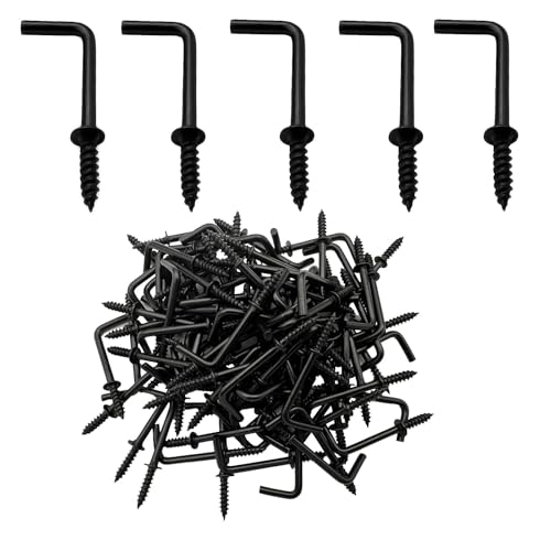 100 PCS Black 7 Shaped Right Angle Screw Hooks,1 Inch Screw in L Shaped Hooks for Hanging Lamp,Plants,Decorations,kitchenware and DIY Crafts - size: 1inch 100pcs