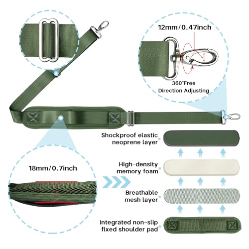Shoulder Strap for Bag Universal Replacement 58"/67" Fixed Padded Adjustable Buckle Heavy Duty Shoulder Strap - color: Green, size: 58"