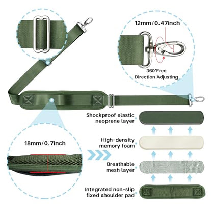 Shoulder Strap for Bag Universal Replacement 58"/67" Fixed Padded Adjustable Buckle Heavy Duty Shoulder Strap - color: Green, size: 58"