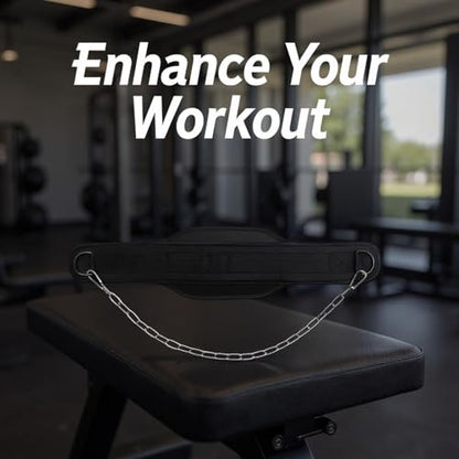 Weight Lifting Belt with 35.4 in Chain, Fitness Dip Belt for Pull-Ups and Dips, Double Layer Gym Weight Belt, D-Ring Fast Loading, Strength Training Workout Belt