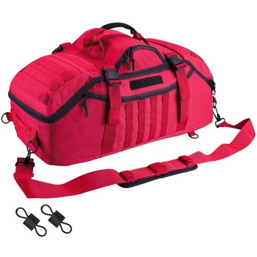 Hannibal Tactical 55L Large Duffle Bag, 3-in-1 Tactical Backpack MOLLE Pack for Sports, Gym, Outdoor, Red - color: Red, size: 55L
