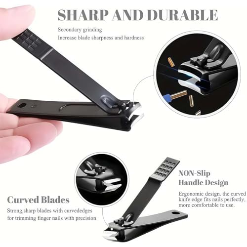 24-Pcs Professional Nail Kit & Complete Nail Cutter Set with Travel Case, Includes Cuticle Trimmer & Nail Design Tools, Mens & Women Fingernail Grooming Kit(Black)