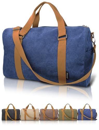 Duffle Bag for Travel, Gym Bags for Men, Weekender Bags for Women, Carry On Bag with Luggage Sleeve, Canvas Bag with Shoulder Strap (Navy) - color: Navy