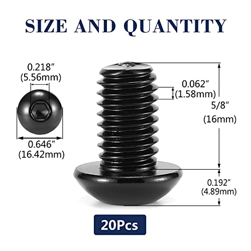 3/8-16 x 5/8" Button Head Socket Cap Bolts Screws, 20Pcs 304 Stainless Steel 18-8, Allen Hex Drive, Black Oxide by SG TZH(with Hex Spanner) - size: 3/8-16 x 5/8"