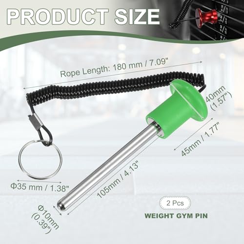 Gym Pin Weight Stack Pin Strength Training Lifting Equipment Replacement with Pull Rope Fitting for Home Gym - color: Green, size: 0.4 x 4.1 Inch