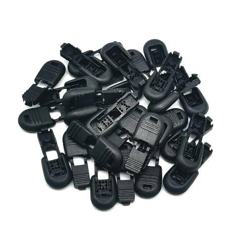 30 PCS Zipper Pull Tabs Cord End Tips Shoelace End Tips Cord Lock Clips for Paracord Drawstrings Backpack Quick No Tied Shoelace Running Shoe Parachute Lanyard Loops (Black Style 1) - color: Black Style 1