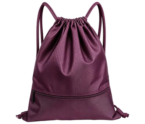 Sports Drawstring Backpack for Men, Waterproof Swim Gym Bag with Shoes Compartment for Women, Lightweight Pull String Sport Bag for Swim, Soccer, Purple&Medium - color: Purple, size: Medium