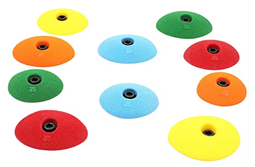 Atomik Rock Climbing Holds Set of 10 Bolt-On Oval Crimps Style 1 in Assorted Bright Tones