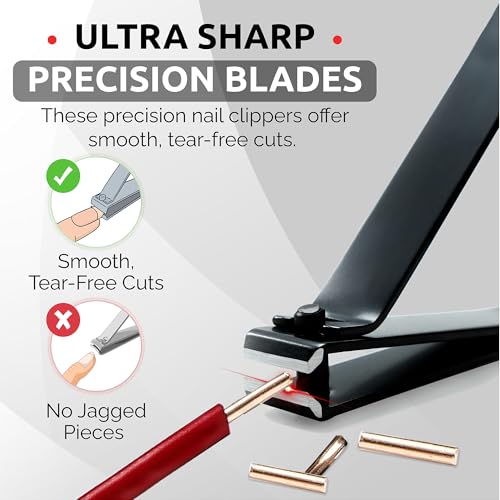 Nail Clipper Set for Men & Women – Stainless Steel Fingernail Clipper & Toe Nail Clippers with Curved & Straight Blades Toe Professional Nail Cutter Kit with Tin Case for Gift & Travel - color: Black