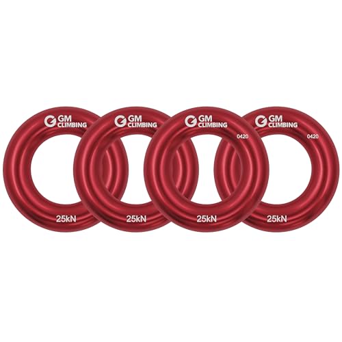 GM CLIMBING Rappel Ring 25kN for Rock Climbing Arborist Rescue Slackline Hammock - color: Small Red_4 Pack