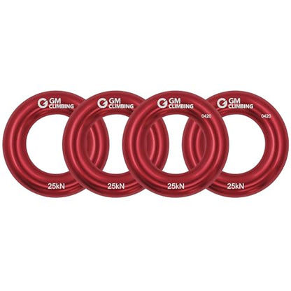 GM CLIMBING Rappel Ring 25kN for Rock Climbing Arborist Rescue Slackline Hammock - color: Small Red_4 Pack