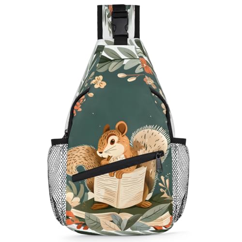 Squirrels Sling Bags for Women Men, Waterproof Crossbody Sling Backpack Travel Outdoor Sports Chest Bag - color: Green