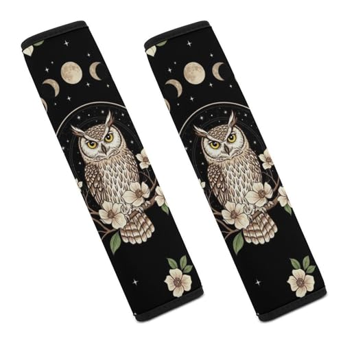 2PCS Moon Owl Car Seat Straps Shoulder Pads Universal Soft and Comfortable Seat Belt Covers Cushion for Child, All Vehicles, Shock Absorption - color: Pattern 979