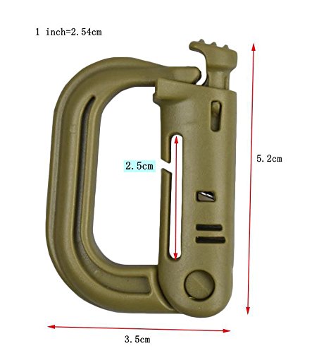 Jadedragon Multipurpose Tactical 360 Rotation D-Ring Clips/Locking Carabiner/Hydration Tube Clips/Elastic String Strap Management Tool for MOLLE Webbing Attachment Backpacks - color: LC-Tan