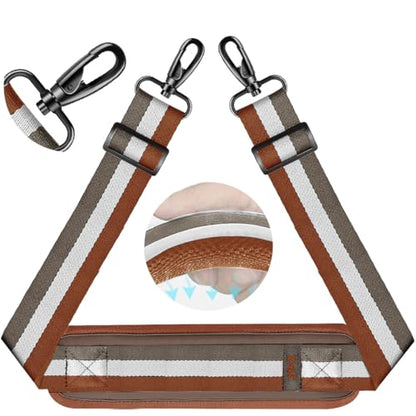 ZINZ 75" Shoulder Strap with Fixed Pad and Dual Balanced Buckles，Brown-White-Gray Stripe - color: Brown-white-gray Stripe