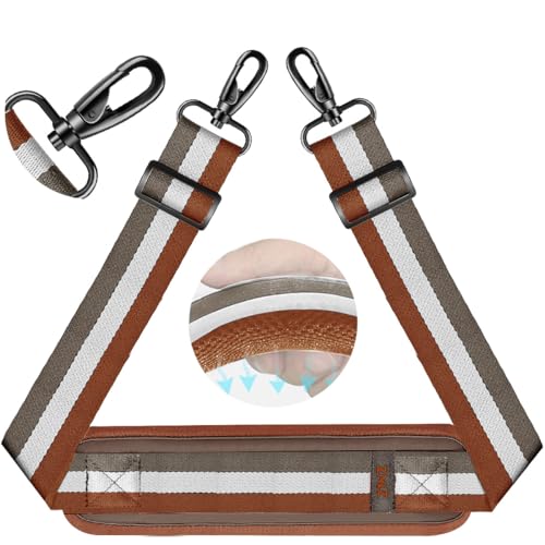ZINZ 75" Shoulder Strap with Fixed Pad and Dual Balanced Buckles，Brown-White-Gray Stripe - color: Brown-white-gray Stripe
