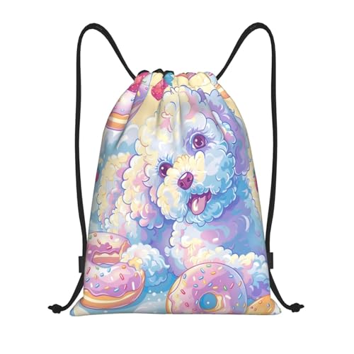 Drawstring Sports Backpacks - Lightweight Swim Gym Bags for Women Men String Sackpack for Beach Travel Yoga(Medium, Donut Dog) - color: Donut Dog, size: Medium
