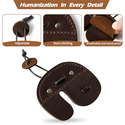 Ringsun Leather Archery Finger Tabs,Handmade Archery Finger Guard for Shooting Practice Gear, Recurve Bow Fingers Tab - color: Red Brown