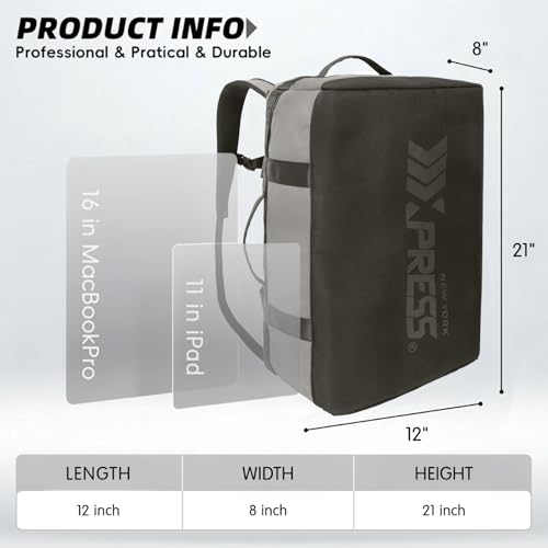 2-in-1 Carry-on Backpack for Men Women 40L Sports Gym Bag with Backpack Straps,Water Resistant,for Travel/Gym（20in,Grey） - color: 20in-grey