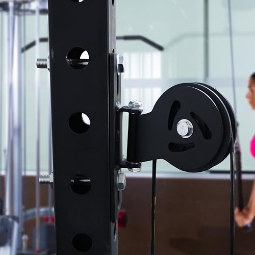 Cable Pulley System for Squat Racks – Fits 5/8" with Extended Slot Design, Heavy-Duty 180° Swivel Pulley for Smooth Gliding and Full-Body Workouts in Home Gyms