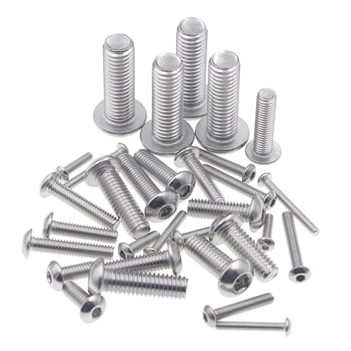 Metric M2.5-M8 304 Stainless Steel Button Head Socket Cap Screw Kit | 185PCS M2.5 M3 M4 M5 M6 M8 Hex Drive Rounded Head Bolts, ISO7380 Fully Threaded Fastener Set with Plastic Storage Box