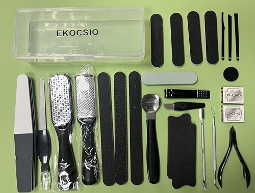 36 in 1 Professional Pedicure Kit, Foot File & Callus Remover Set | Stainless Steel Tools with Storage Case for Easy Nail Grooming, Heel Care and Smooth Foot Maintenance at Home or Salon - style: Black