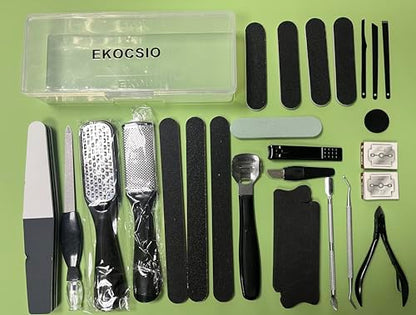 36 in 1 Professional Pedicure Kit, Foot File & Callus Remover Set | Stainless Steel Tools with Storage Case for Easy Nail Grooming, Heel Care and Smooth Foot Maintenance at Home or Salon - style: Black
