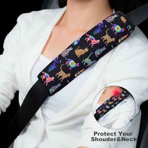 2 Pack Universal Fit Car Seat Belt Pad for Adult Use, All Vehicles, Colorful Tie Dye Cats Seat Belt Covers Cushion, Anti-Slip Pad - color: Pattern 719