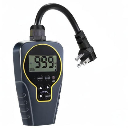 Techbee Repeat Cycle Timer Plug Outlet, 15A 1HP | 1 s to 999 h Interval, Short/Long On-Off, Countdown, Light Sensor, Waterproof for Outdoor