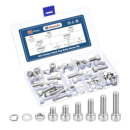 60pcs M8 Socket Head Cap Screws Bolts Nuts Assortment Kit - [M8x10/12/16/20/25/30mm] 304 Stainless Steel Allen Socket Drive for 3D Printer - size: M8x10/12/16/20/25/30mm