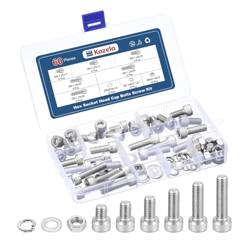60pcs M8 Socket Head Cap Screws Bolts Nuts Assortment Kit - [M8x10/12/16/20/25/30mm] 304 Stainless Steel Allen Socket Drive for 3D Printer - size: M8x10/12/16/20/25/30mm